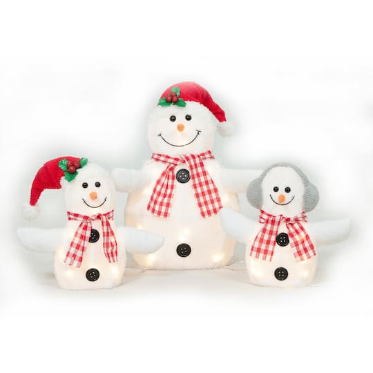 3-Piece Plush Snowman Family Sculpture Set
